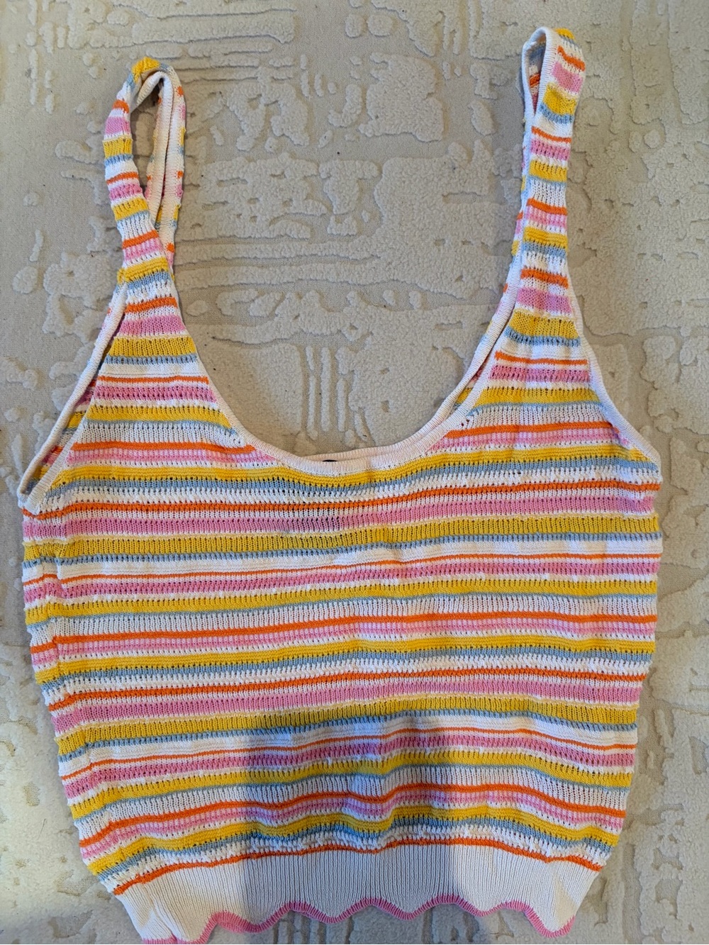 Forever 21 Yellow, Pink, Orange, White Striped Knit Top